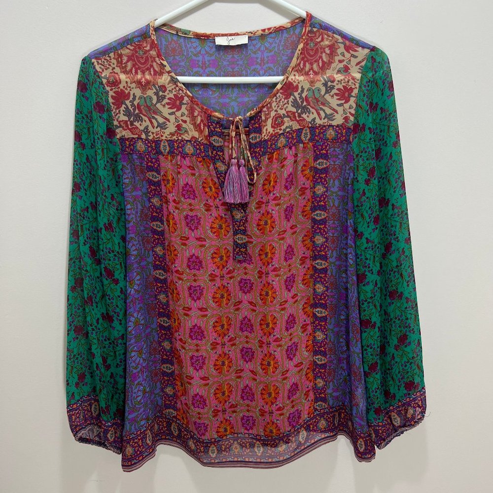 Joie Katja Peasant Floral Boho Silk Blouse Top Xs